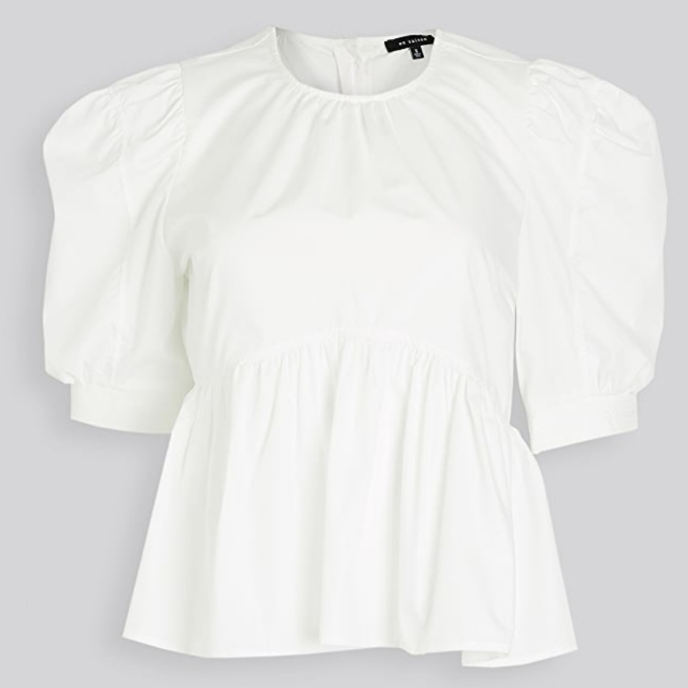 En Saison white Puff Sleeve button back Blouse
